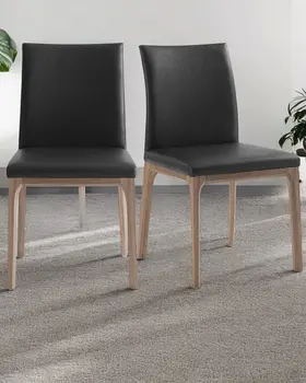 Set of Two Black and Brown Upholstered Faux Leather Dining Side Chairs