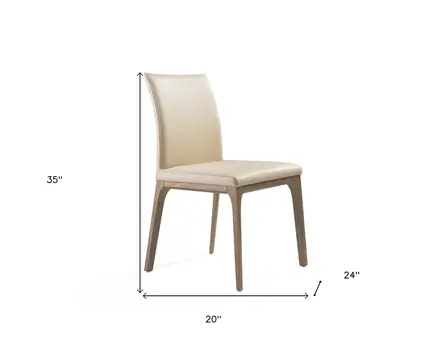 Set of Two Taupe and Brown Upholstered Faux Leather Dining Side Chairs