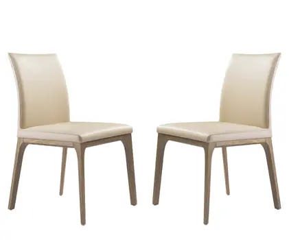 Set of Two Taupe and Brown Upholstered Faux Leather Dining Side Chairs