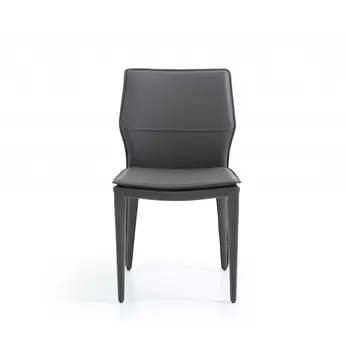 Set of Two Gray Slipcovered Upholstered Faux Leather Dining Side Chairs
