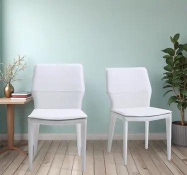 Set of Two White Slipcovered Upholstered Faux Leather Dining Side Chairs