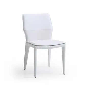 Set of Two White Slipcovered Upholstered Faux Leather Dining Side Chairs