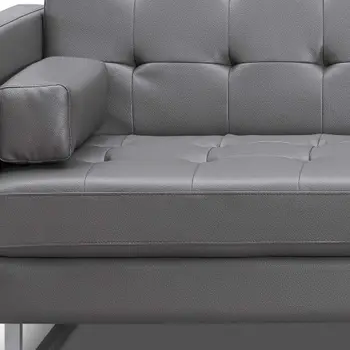 80" Gray Faux Leather Sleeper Sofa With Silver Legs