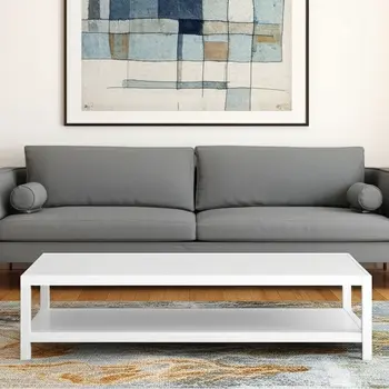 35" White Aluminum Coffee Table With Shelf