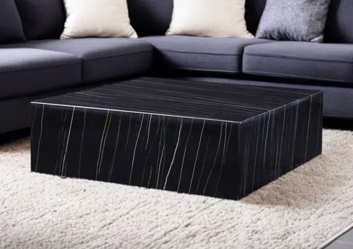 35" Black Genuine Marble And Brass Square Coffee Table