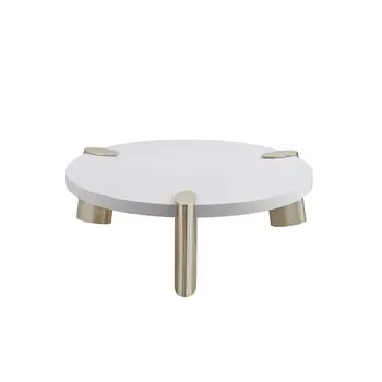 40" White And Gold Stainless Steel Round Coffee Table