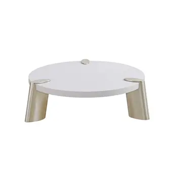 40" White And Gold Stainless Steel Round Coffee Table