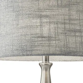 22" Silver Metal Table Lamp With Gray Drum Shade