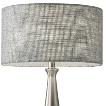 22" Silver Metal Table Lamp With Gray Drum Shade
