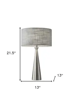 22" Silver Metal Table Lamp With Gray Drum Shade