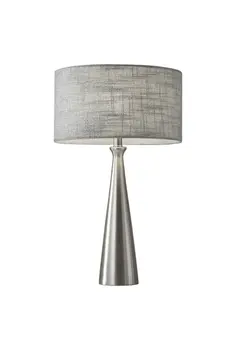 22" Silver Metal Table Lamp With Gray Drum Shade