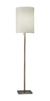 61" Brass Metal Floor Lamp With White Fabric Cylinder Shade