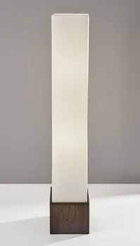 50" Brown And White Rattan Two Light Column Floor Lamp With White Fabric Shade