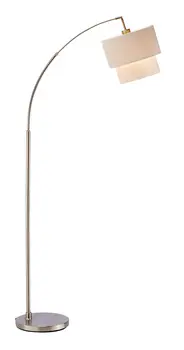 71" Silver Adjustable Arched Floor Lamp With White And Natural Fabric Drum Shade