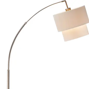71" Silver Adjustable Arched Floor Lamp With White And Natural Fabric Drum Shade