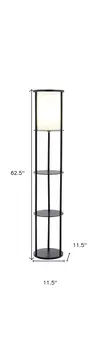 63" Black Wood Column Floor Lamp With White Fabric Cylinder Shade