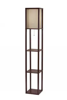 63" Brown Column Floor Lamp With Beige Fabric Square Shade