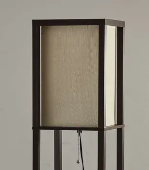 63" Brown Column Floor Lamp With Beige Fabric Square Shade
