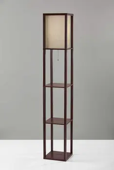 63" Brown Column Floor Lamp With Beige Fabric Square Shade