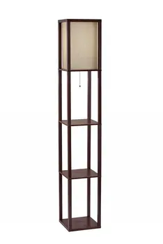 63" Brown Column Floor Lamp With Beige Fabric Square Shade