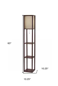 63" Brown Column Floor Lamp With Beige Fabric Square Shade
