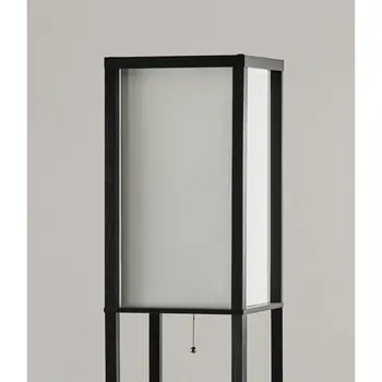 72" Black And White Solid Wood Column With White Cotton Shade
