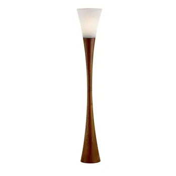 68" Brown And White Solid Wood Novelty Floor Lamp With White Acrylic Cone Shade