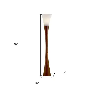 68" Brown And White Solid Wood Novelty Floor Lamp With White Acrylic Cone Shade