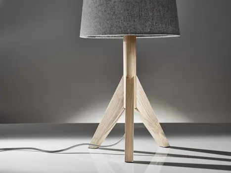 25" Natural Solid Wood Tripod Table Lamp With Gray Empire Shade
