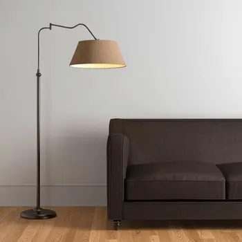 61" Bronze Arched Floor Lamp With Brown Fabric Empire Shade