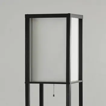 72" Black And Off White Column Floor Lamp With Off White Fabric Rectangular Shade