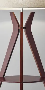 60" Brown And White Solid Wood Tripod Floor Lamp With White Fabric Drum Shade