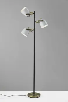 65" Black And White Three Light Tree Floor Lamp With White Metal Bell Shade