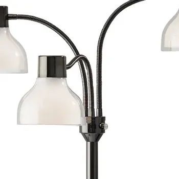 69" Black And White Metal Three Light Tree Floor Lamp With White Bowl Shade