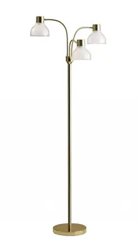69" Gold Three Light Tree Floor Lamp With Clear Plastic Bowl Shade