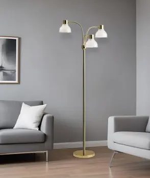 69" Gold Three Light Tree Floor Lamp With Clear Plastic Bowl Shade