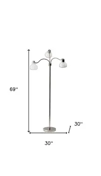 69" Silver Three Light Tree Floor Lamp With White Plastic Bowl Shade