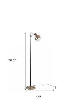 57" Brass Metal Task Floor Lamp With Brass Metal Shade
