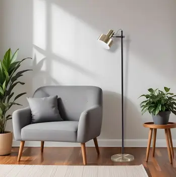 57" Brass Metal Task Floor Lamp With Brass Metal Shade