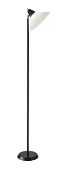 72" Black And White Floor Lamp With White Plastic Cone Shade