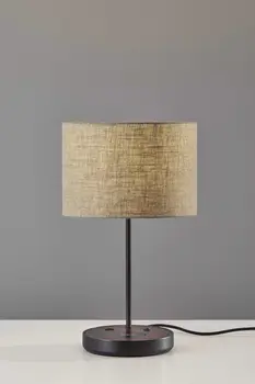 Matte Black Metal Wood Wireless Charging Table Lamp