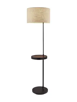 64" Beige And Black Tray Table Floor Lamp With Beige Fabric Drum Shade