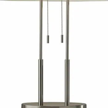 27" Silver Metal Two Light Bedside Lamp With Off White Drum Shade