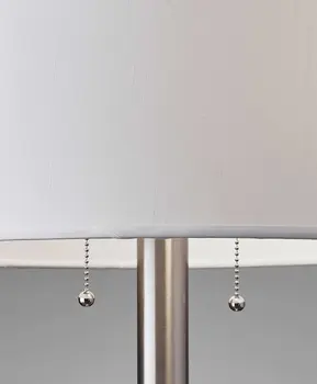 28" Silver Metal Two Light Bedside Table Lamp With White Drum Shade