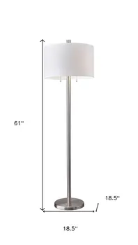 61" Silver Two Light Floor Lamp With White Fabric Drum Shade