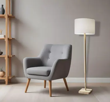 59" Natural Solid Wood Floor Lamp With White Linen Drum Shade