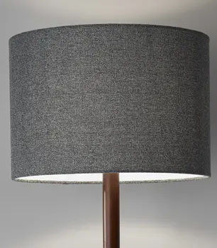 59" Brown And Black Solid Wood Floor Lamp With Dark Gray Fabric Drum Shade