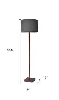 59" Brown And Black Solid Wood Floor Lamp With Dark Gray Fabric Drum Shade