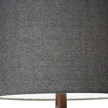 59" Brown And Black Solid Wood Floor Lamp With Dark Gray Fabric Drum Shade