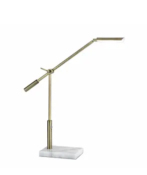 26" Antiqued Gold And White Marble And Metal Adjustable LED Desk Lamp